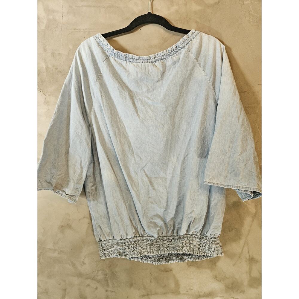 Style & Co. sz XL Blue Cotton Denim Embroidered 3/4 Sleeve Peasant Blouse - Picture 5 of 8